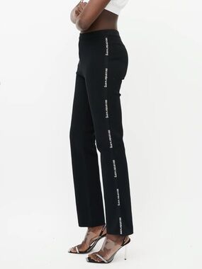 Alexander Wang T Black & White Logo side stripe Trouser stretchy straight pants